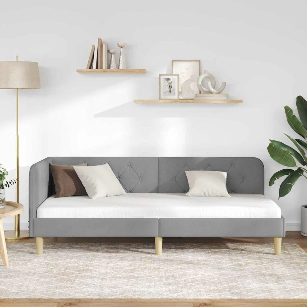 Lova Kampinė lovos konstrukcija Šviesiai pilka 80 x 200 cm audinys