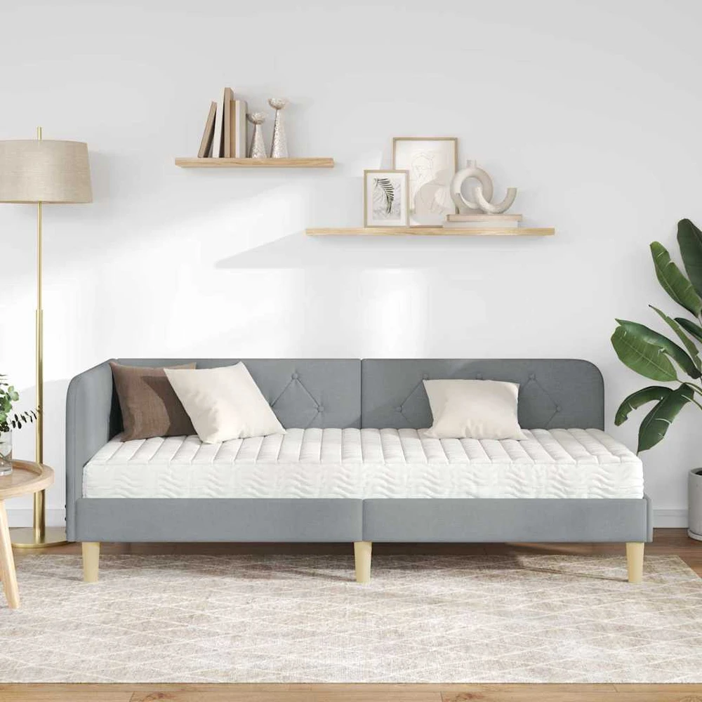 Lova Kampinė lovos konstrukcija Šviesiai pilka 80 x 200 cm audinys