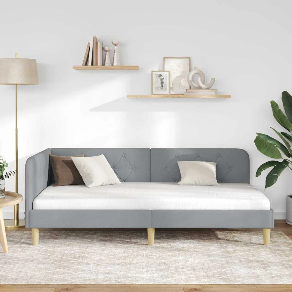 Lova Kampinė lovos konstrukcija Šviesiai pilka 90 x 200 cm audinys