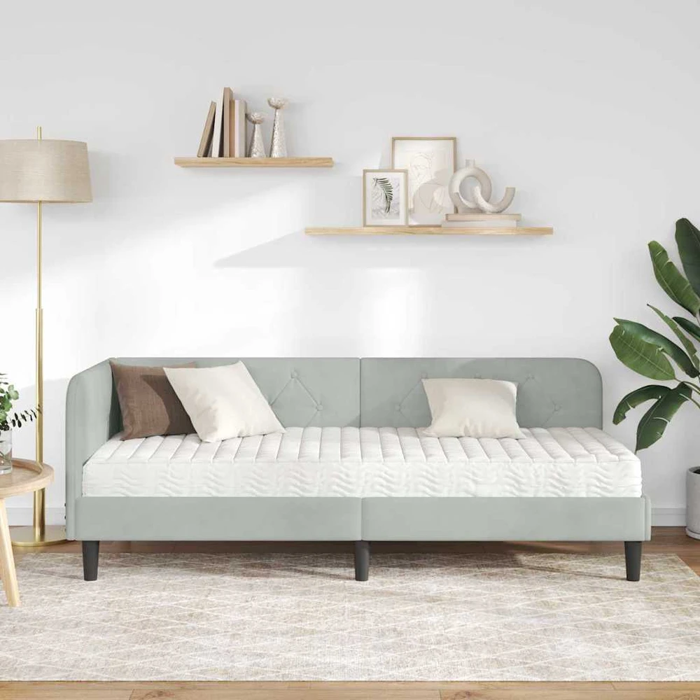Lova Kampinė lovos konstrukcija Šviesiai pilka 80 x 200 cm Aksomas