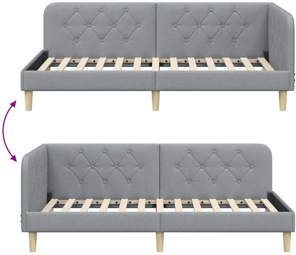 Lova Kampinė lovos konstrukcija Šviesiai pilka 90 x 200 cm audinys