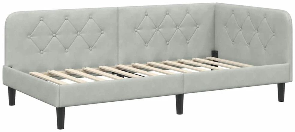 Lova Kampinė lovos konstrukcija Šviesiai pilka 100 x 200 cm Aksomas