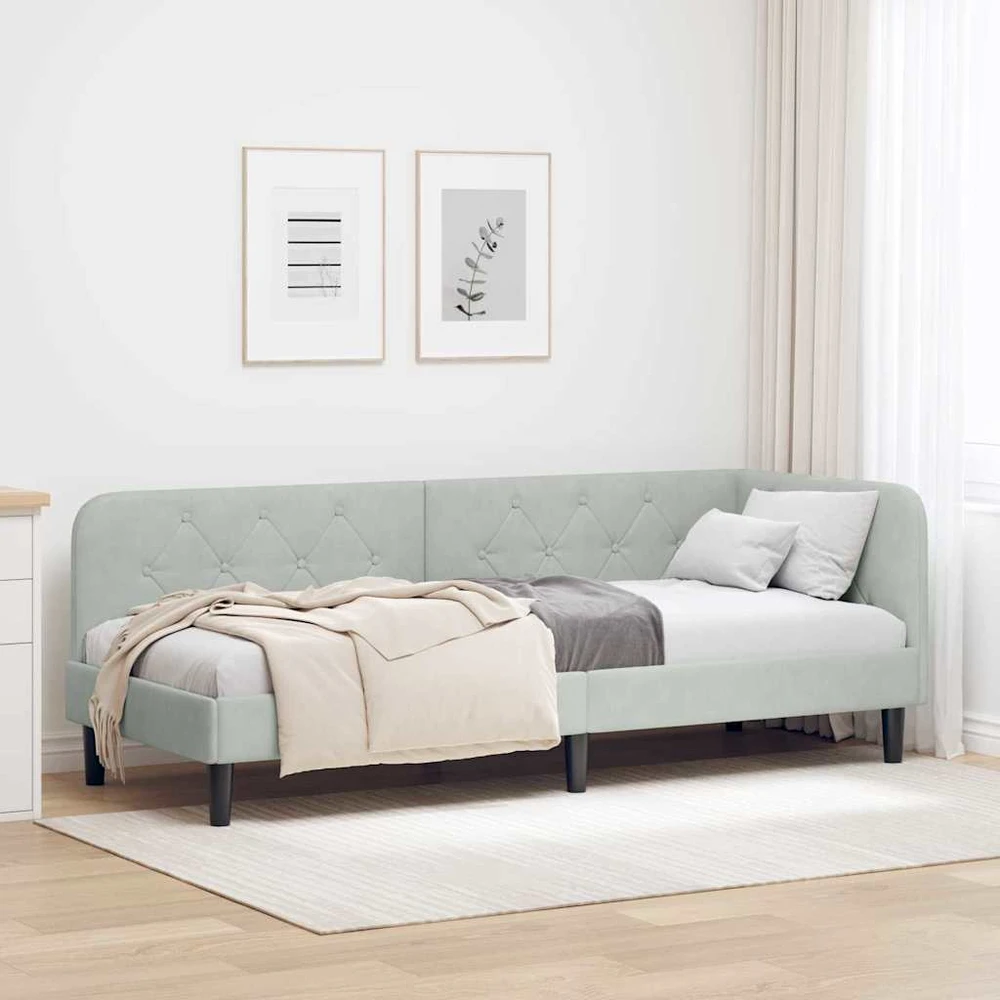 Lova Kampinė lovos konstrukcija Šviesiai pilka 80 x 200 cm Aksomas