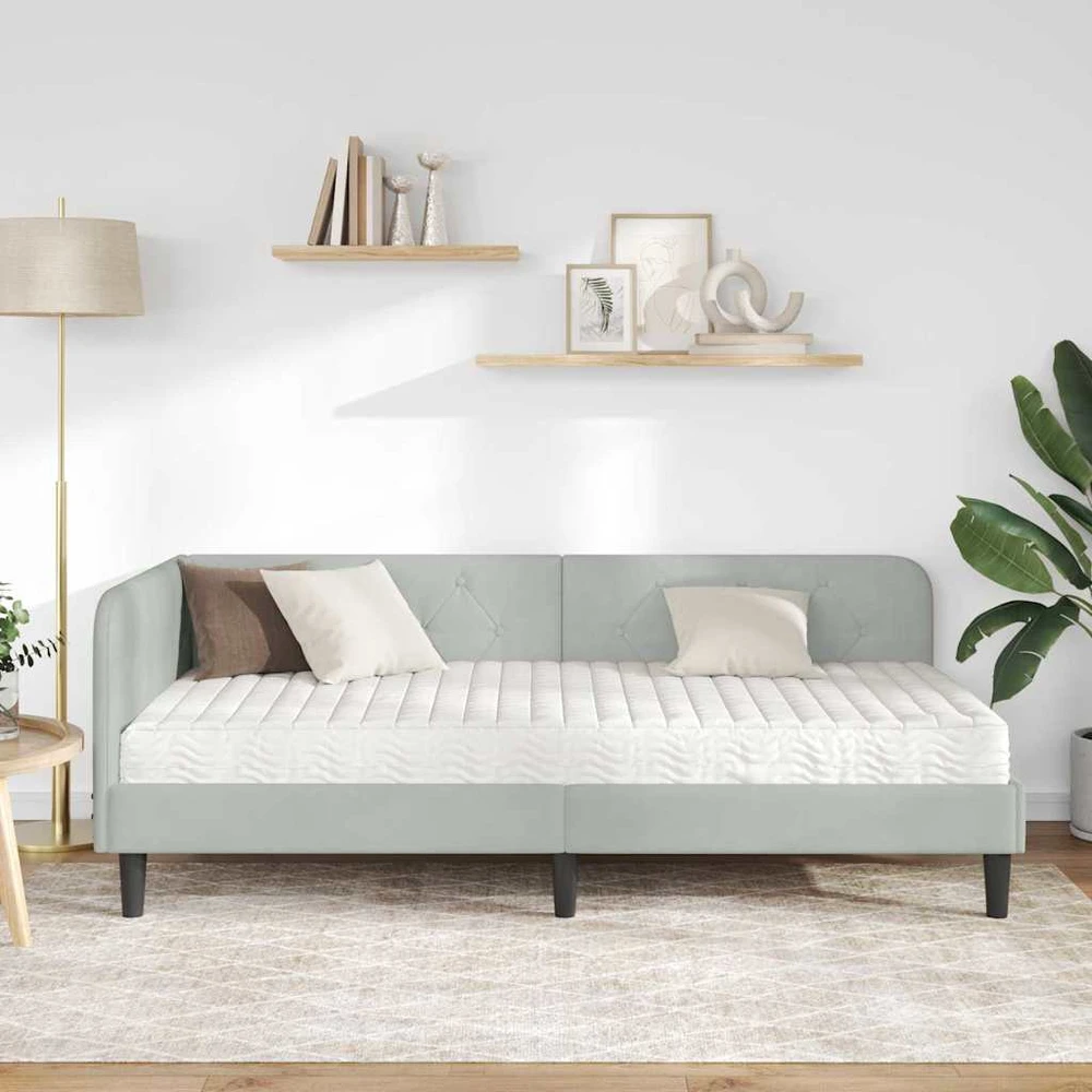 Lova Kampinė lovos konstrukcija Šviesiai pilka 100 x 200 cm Aksomas
