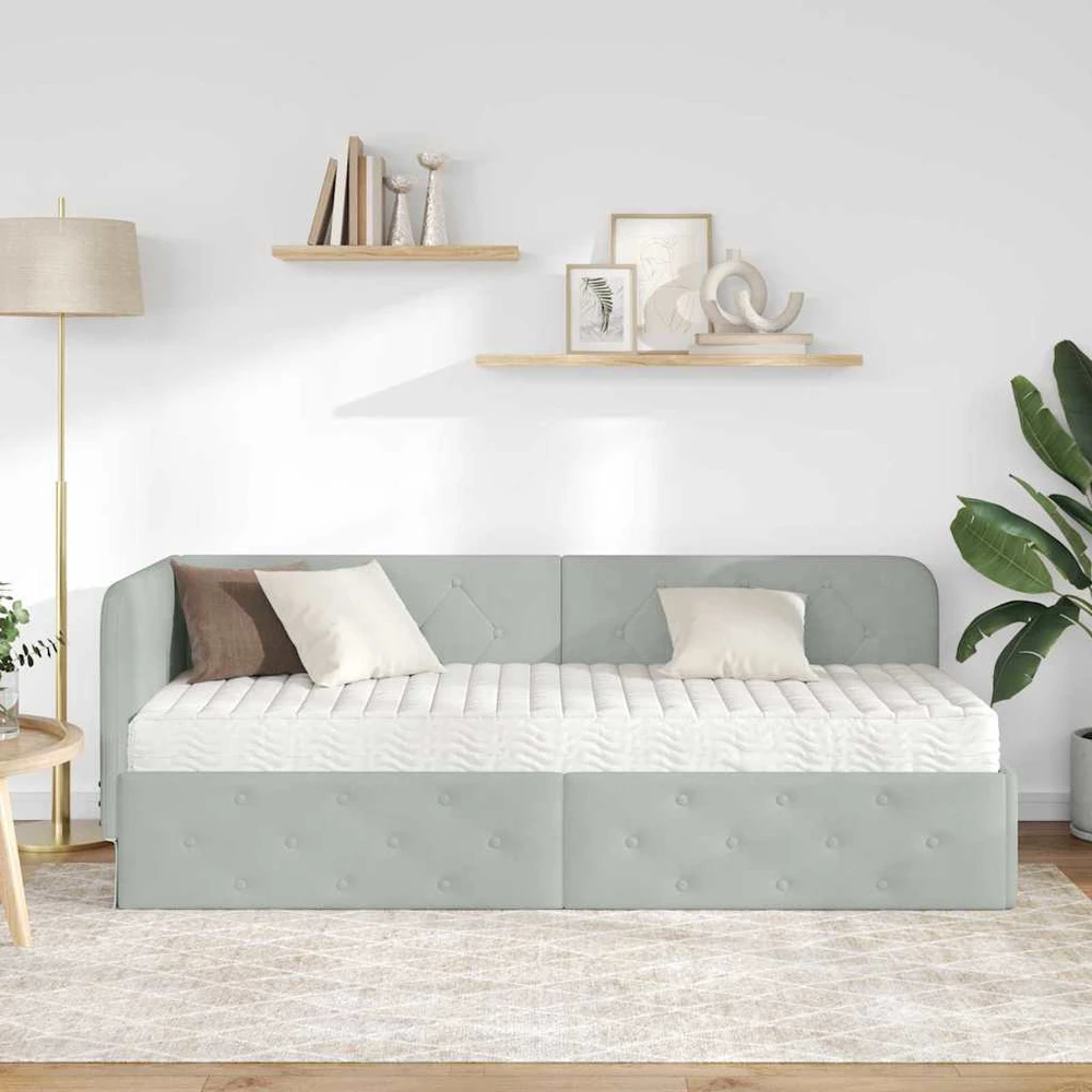 Lova Kampinė lovos konstrukcija Šviesiai pilka 80 x 200 cm Aksomas