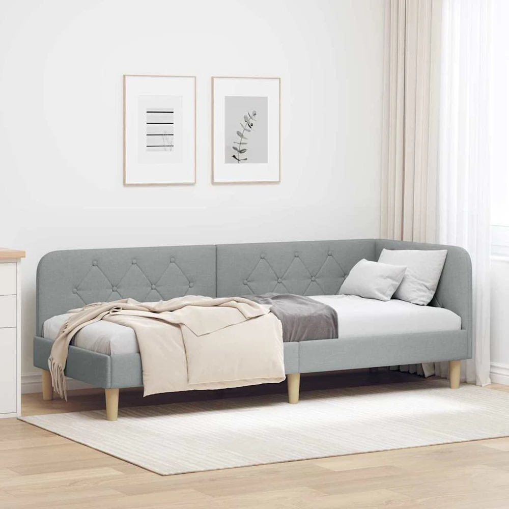 Lova Kampinė lovos konstrukcija Šviesiai pilka 80 x 200 cm audinys