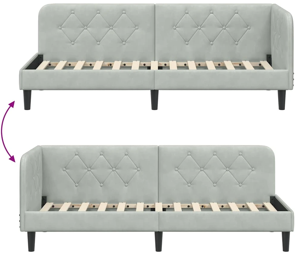 Lova Kampinė lovos konstrukcija Šviesiai pilka 80 x 200 cm Aksomas