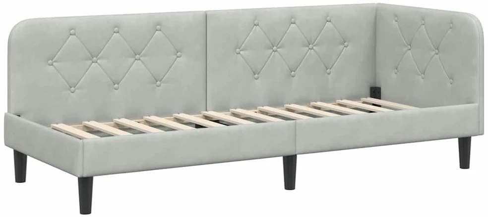 Lova Kampinė lovos konstrukcija Šviesiai pilka 80 x 200 cm Aksomas