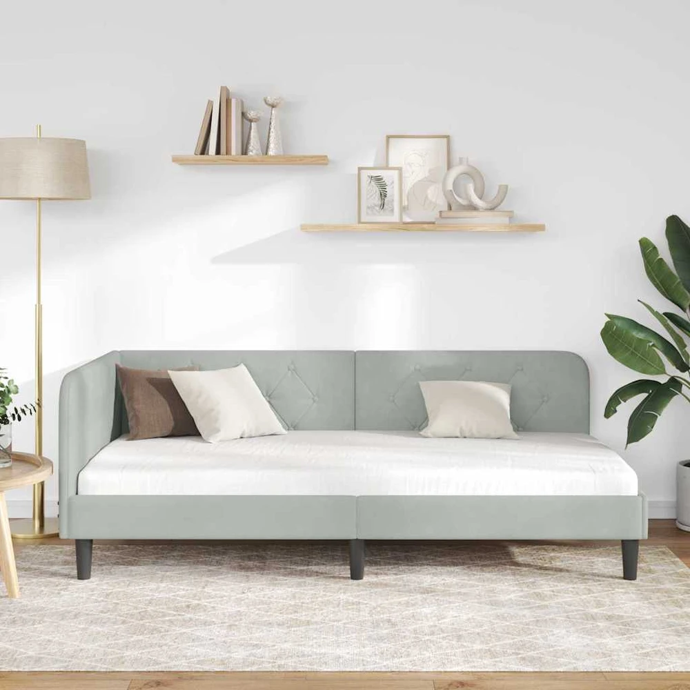Lova Kampinė lovos konstrukcija Šviesiai pilka 100 x 200 cm Aksomas