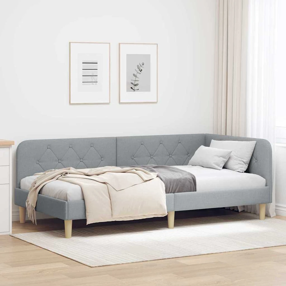 Lova Kampinė lovos konstrukcija Šviesiai pilka 100 x 200 cm audinys