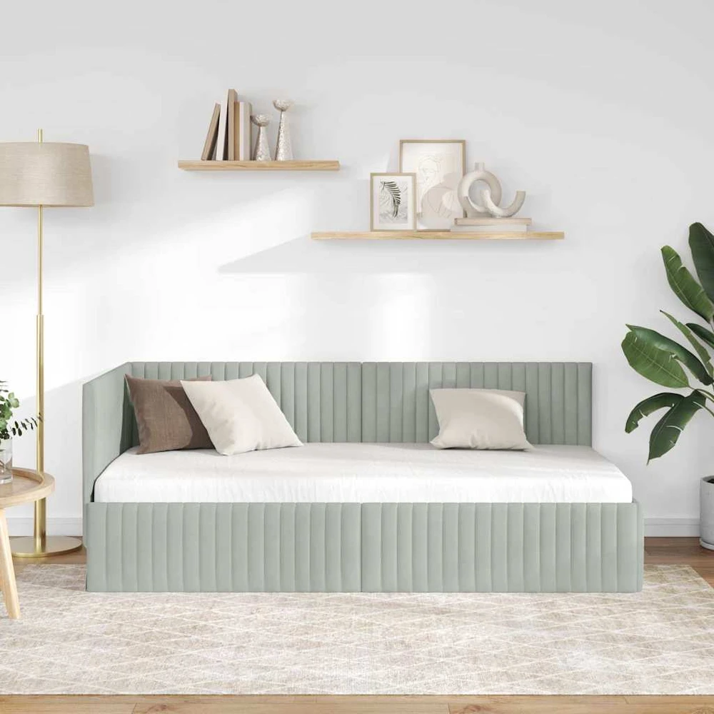 Lova Kampinė lovos konstrukcija Šviesiai pilka 90 cm x 190 cm