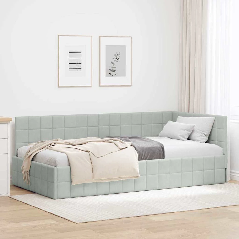 Lova Kampinė lovos konstrukcija Šviesiai pilka 90 cm x 200 cm