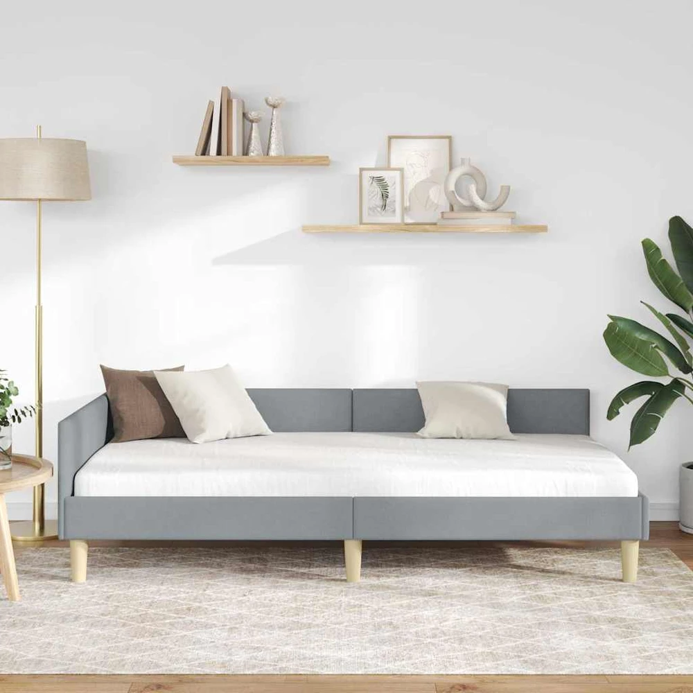 Lova Kampinė lovos konstrukcija Šviesiai pilka 90 x 190 cm audinys