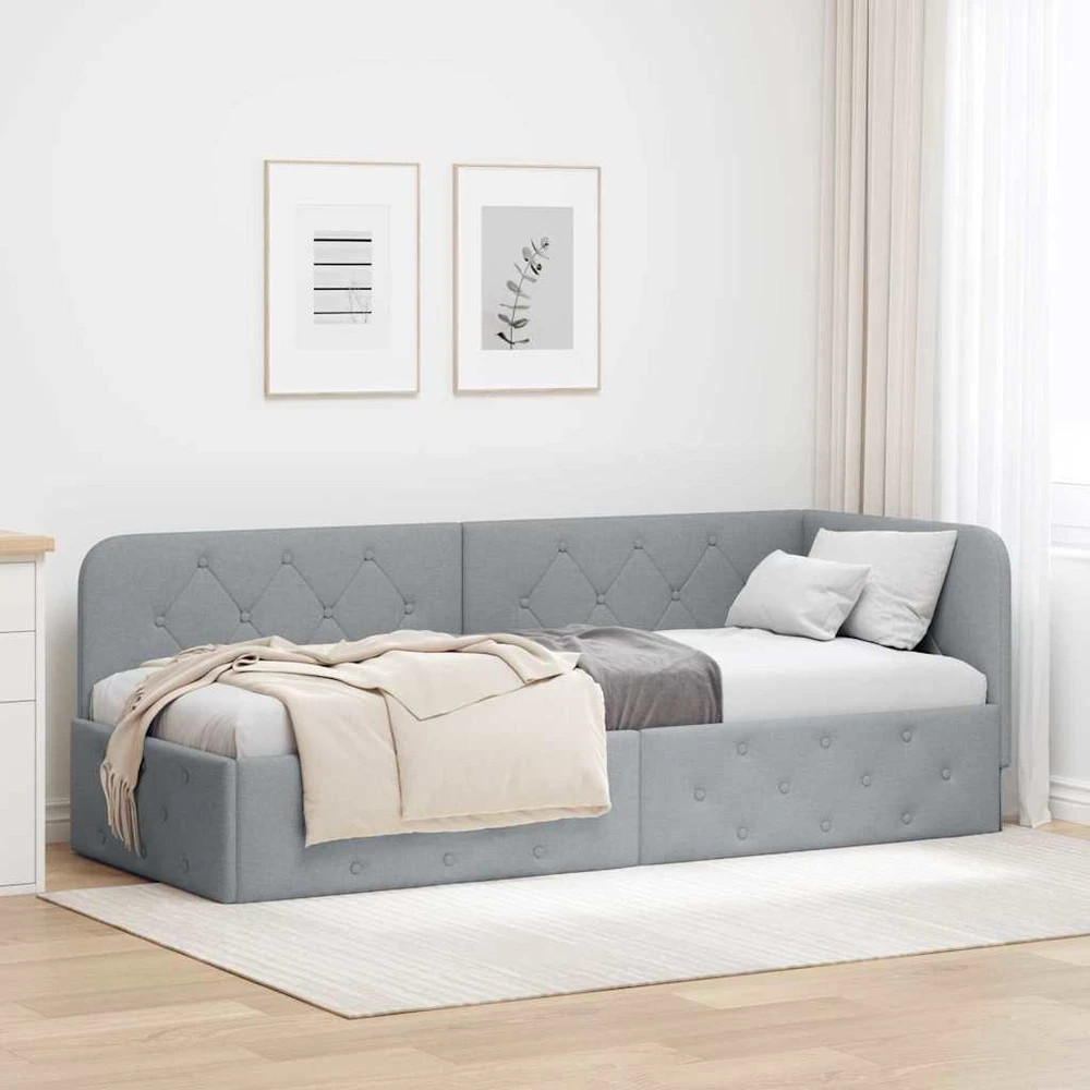 Lova Kampinė lovos konstrukcija Šviesiai pilka 80 x 200 cm audinys