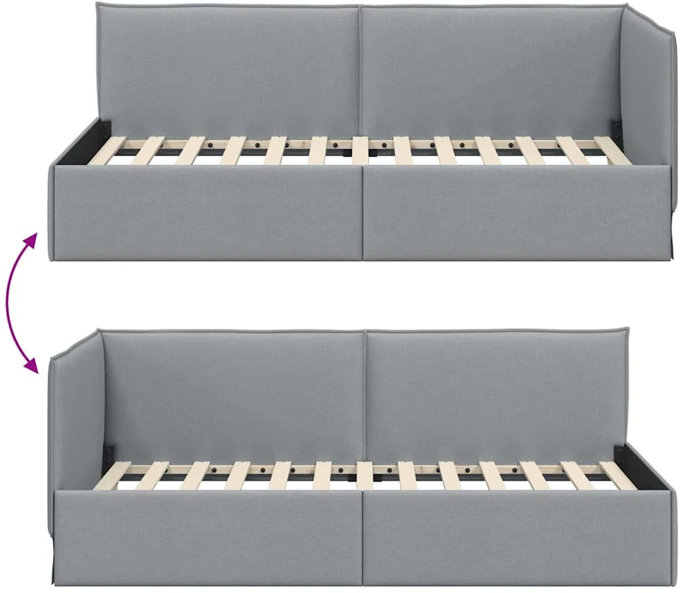 Lova Kampinė lovos konstrukcija Šviesiai pilka 80 x 200 cm audinys