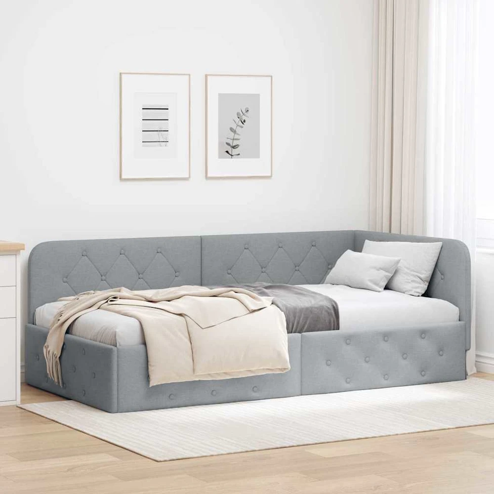 Lova Kampinė lovos konstrukcija Šviesiai pilka 90 x 190 cm audinys