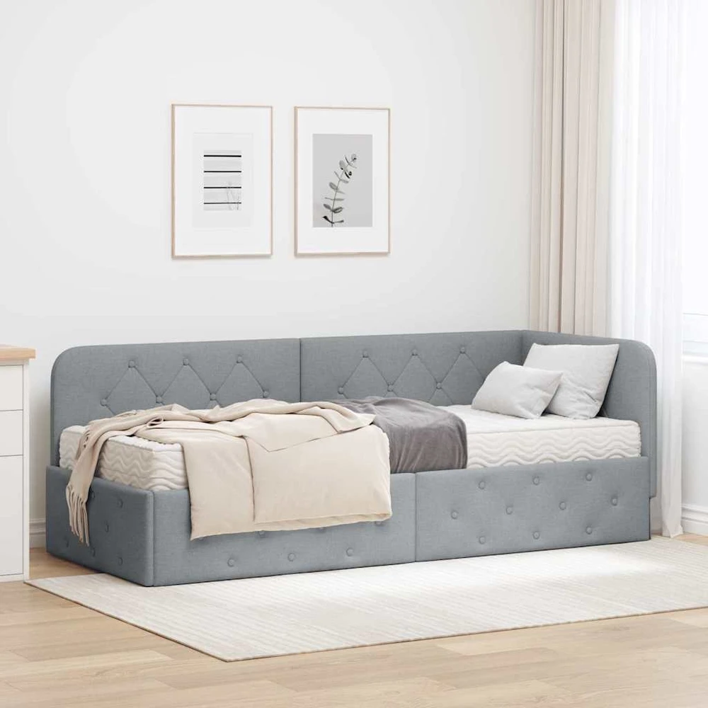 Lova Kampinė lovos konstrukcija Šviesiai pilka 80 x 200 cm audinys