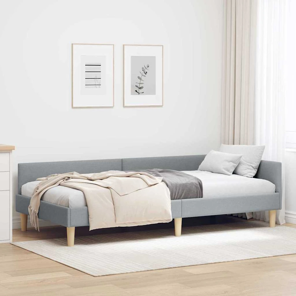 Lova Kampinė lovos konstrukcija Šviesiai pilka 90 x 200 cm audinys