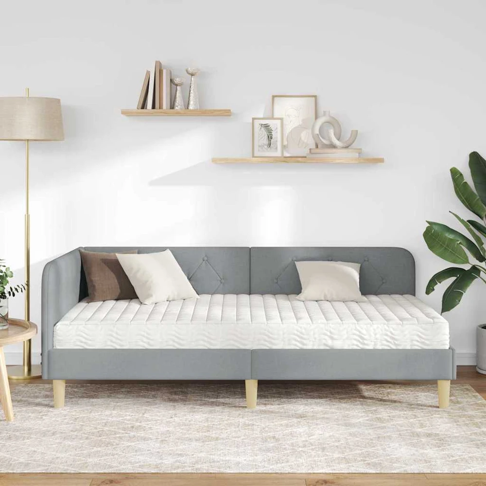 Lova Kampinė lovos konstrukcija Šviesiai pilka 90 x 200 cm audinys