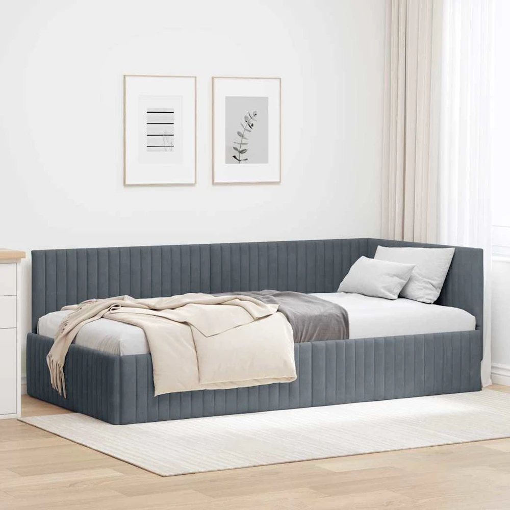 Lova Kampinė lovos konstrukcija Tamsiai pilka 100 cm x 200 cm