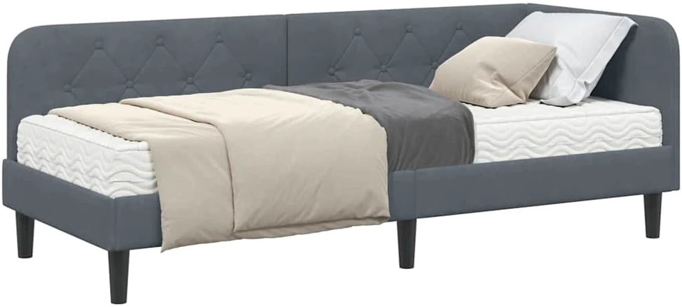 Lova Kampinė lovos konstrukcija Tamsiai pilka 80 x 200 cm Aksomas