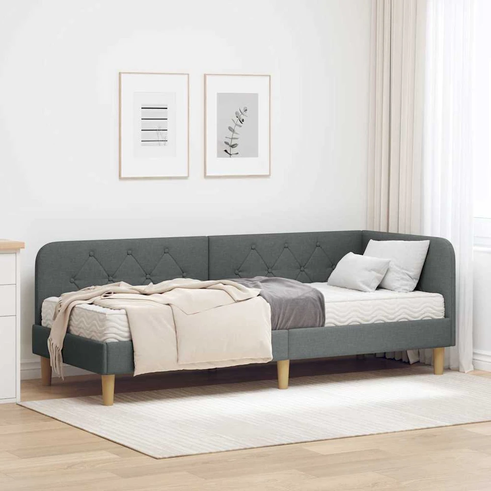 Lova Kampinė lovos konstrukcija Tamsiai pilka 80 x 200 cm audinys