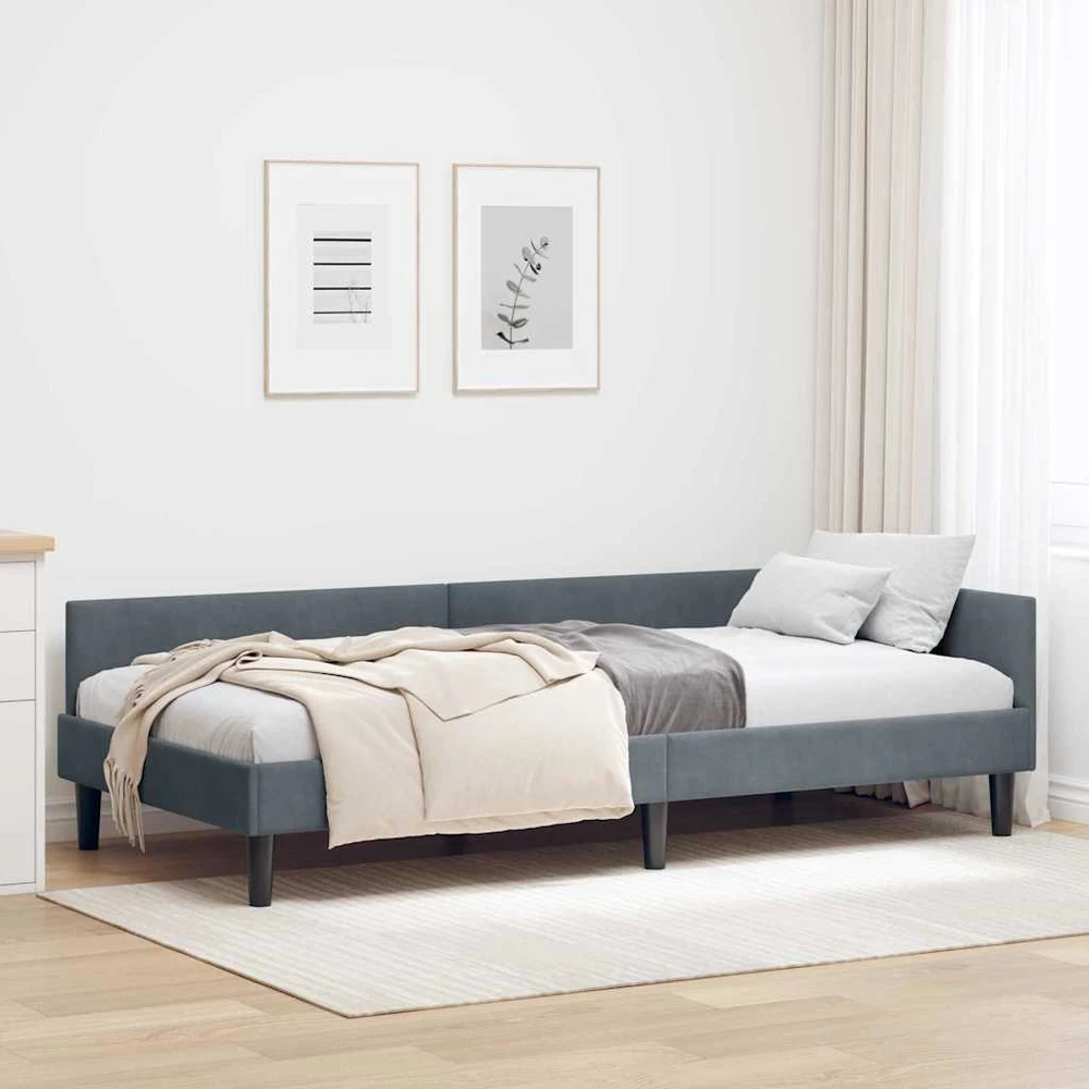 Lova Kampinė lovos konstrukcija Tamsiai pilka 90 cm x 200 cm Aksomas