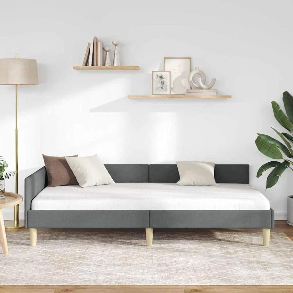 Lova Kampinė lovos konstrukcija Tamsiai pilka 80 x 200 cm audinys