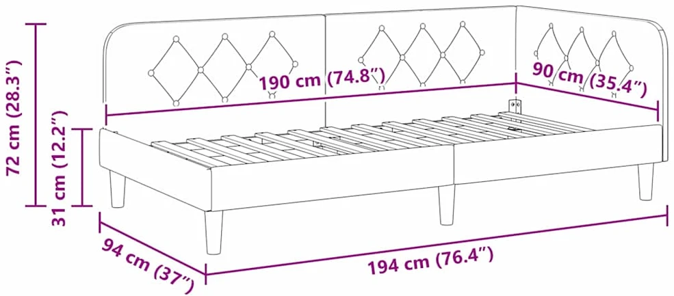 Lova Kampinė lovos konstrukcija Tamsiai pilka 90 x 190 cm audinys