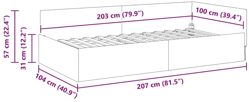 Lova Kampinė lovos konstrukcija Tamsiai pilka 100 x 203 cm audinys