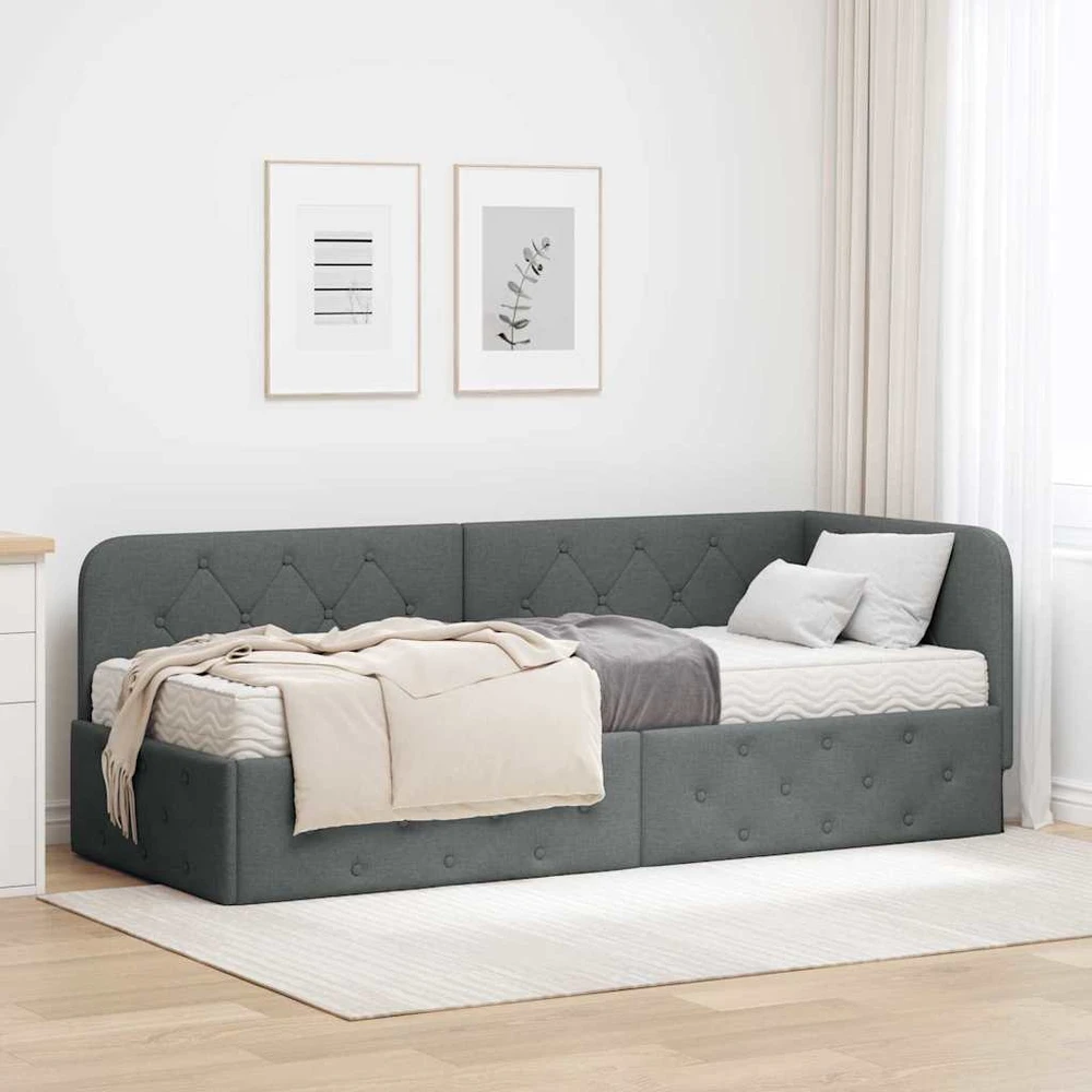 Lova Kampinė lovos konstrukcija Tamsiai pilka 80 x 200 cm audinys