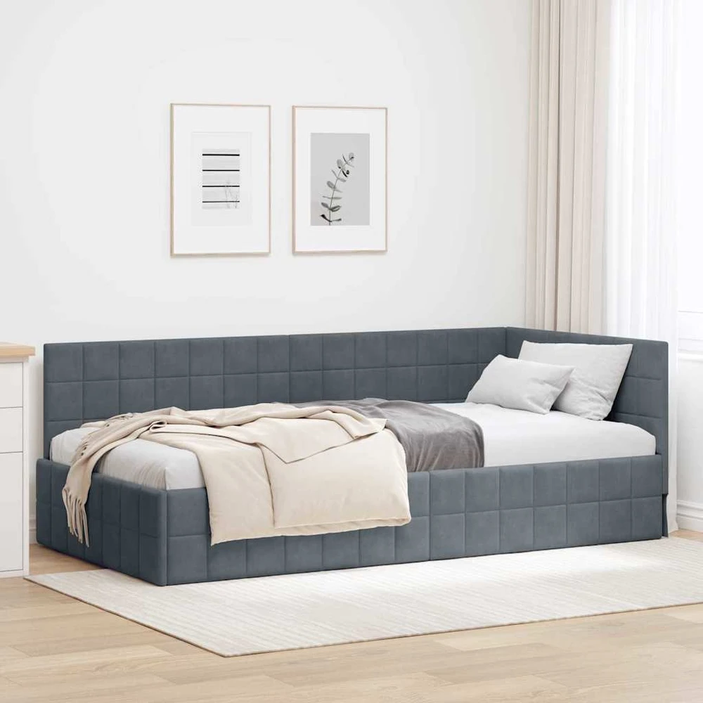 Lova Kampinė lovos konstrukcija Tamsiai pilka 90 cm x 190 cm Aksomas