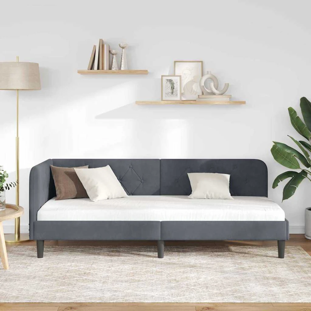 Lova Kampinė lovos konstrukcija Tamsiai pilka 80 x 200 cm Aksomas