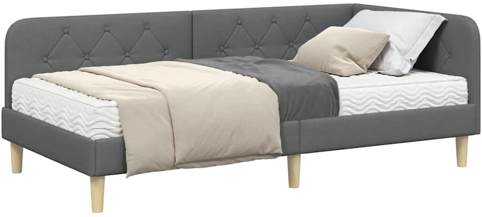 Lova Kampinė lovos konstrukcija Tamsiai pilka 90 x 190 cm audinys