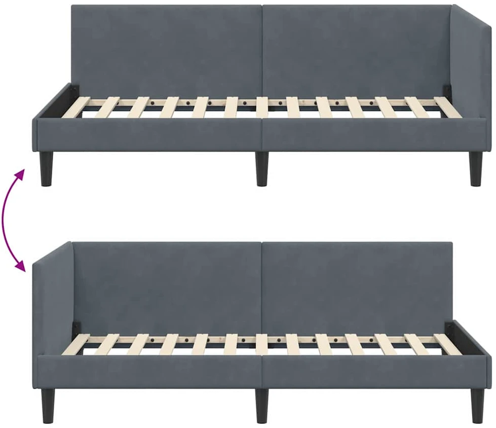 Lova Kampinė lovos konstrukcija Tamsiai pilka 90 cm x 190 cm Aksomas