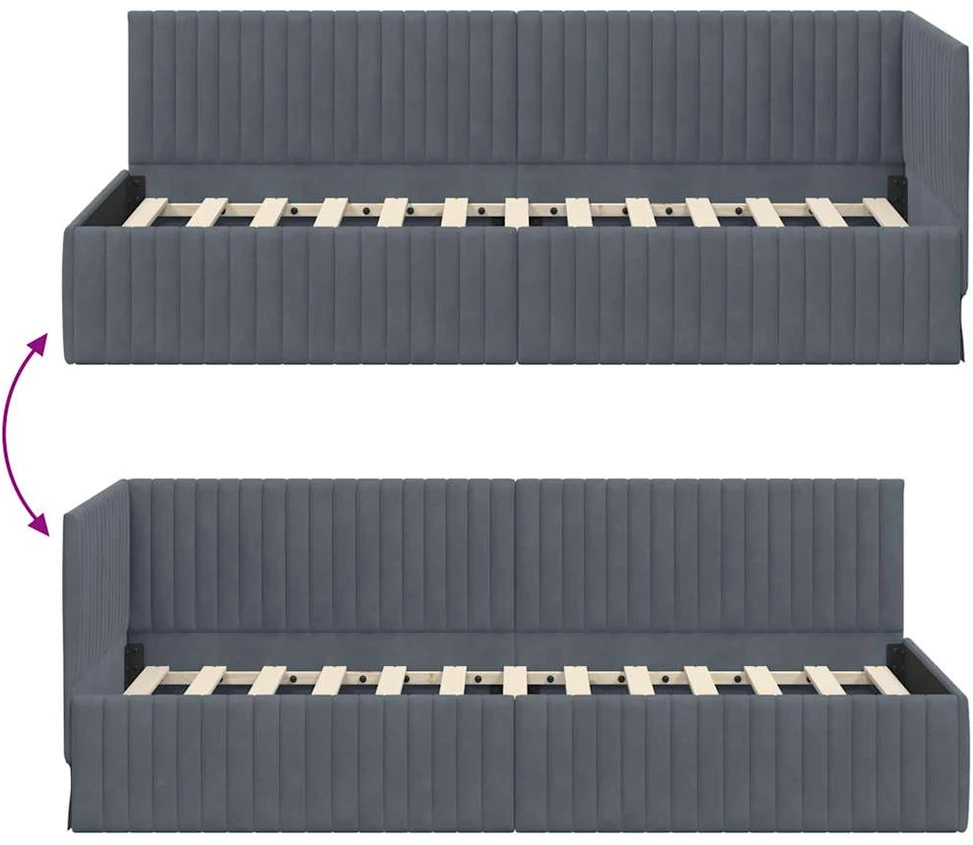 Lova Kampinė lovos konstrukcija Tamsiai pilka 80 cm x 200 cm Aksomas
