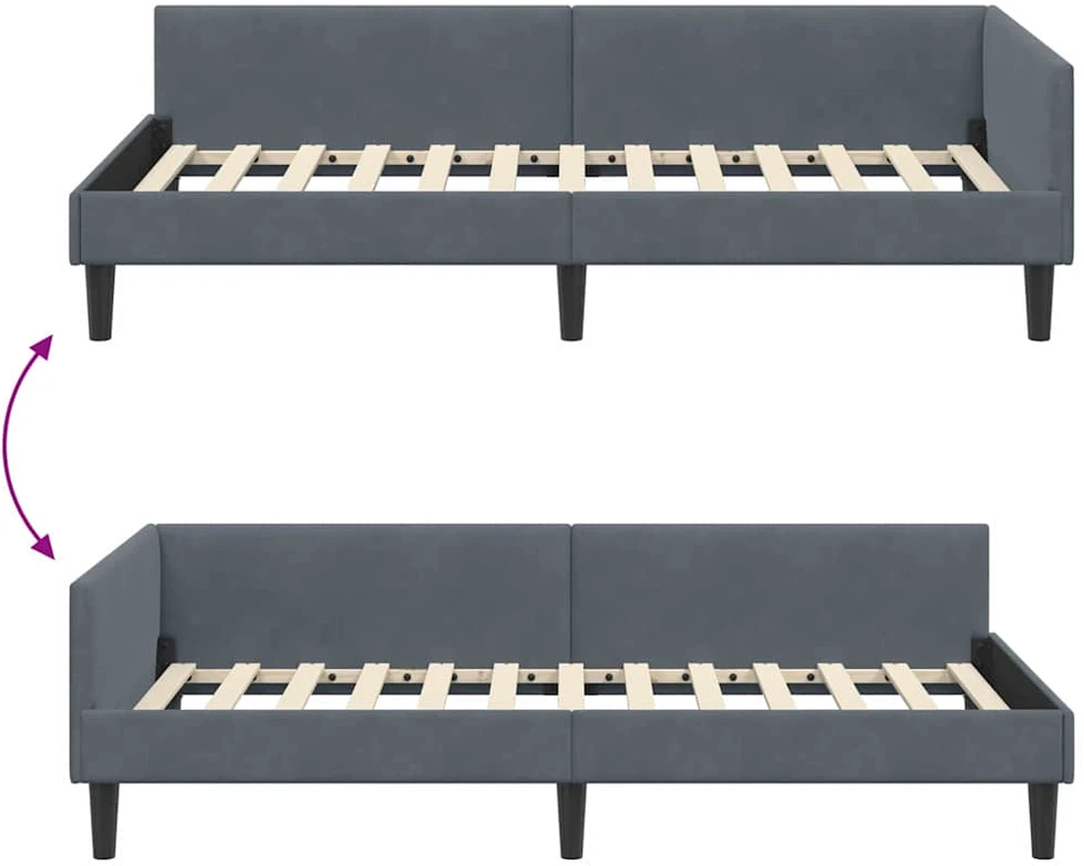 Lova Kampinė lovos konstrukcija Tamsiai pilka 90 cm x 190 cm Aksomas