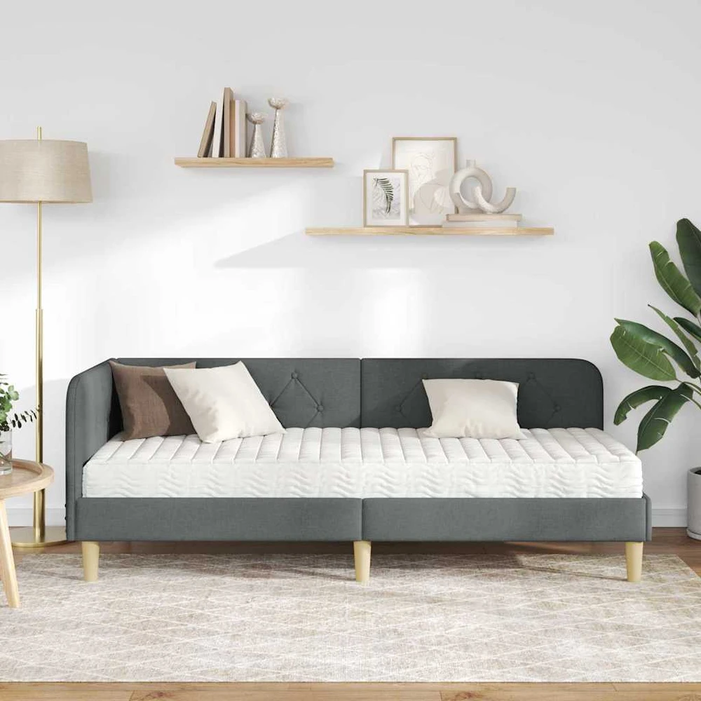 Lova Kampinė lovos konstrukcija Tamsiai pilka 80 x 200 cm audinys