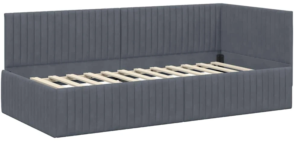 Lova Kampinė lovos konstrukcija Tamsiai pilka 90 cm x 190 cm Aksomas
