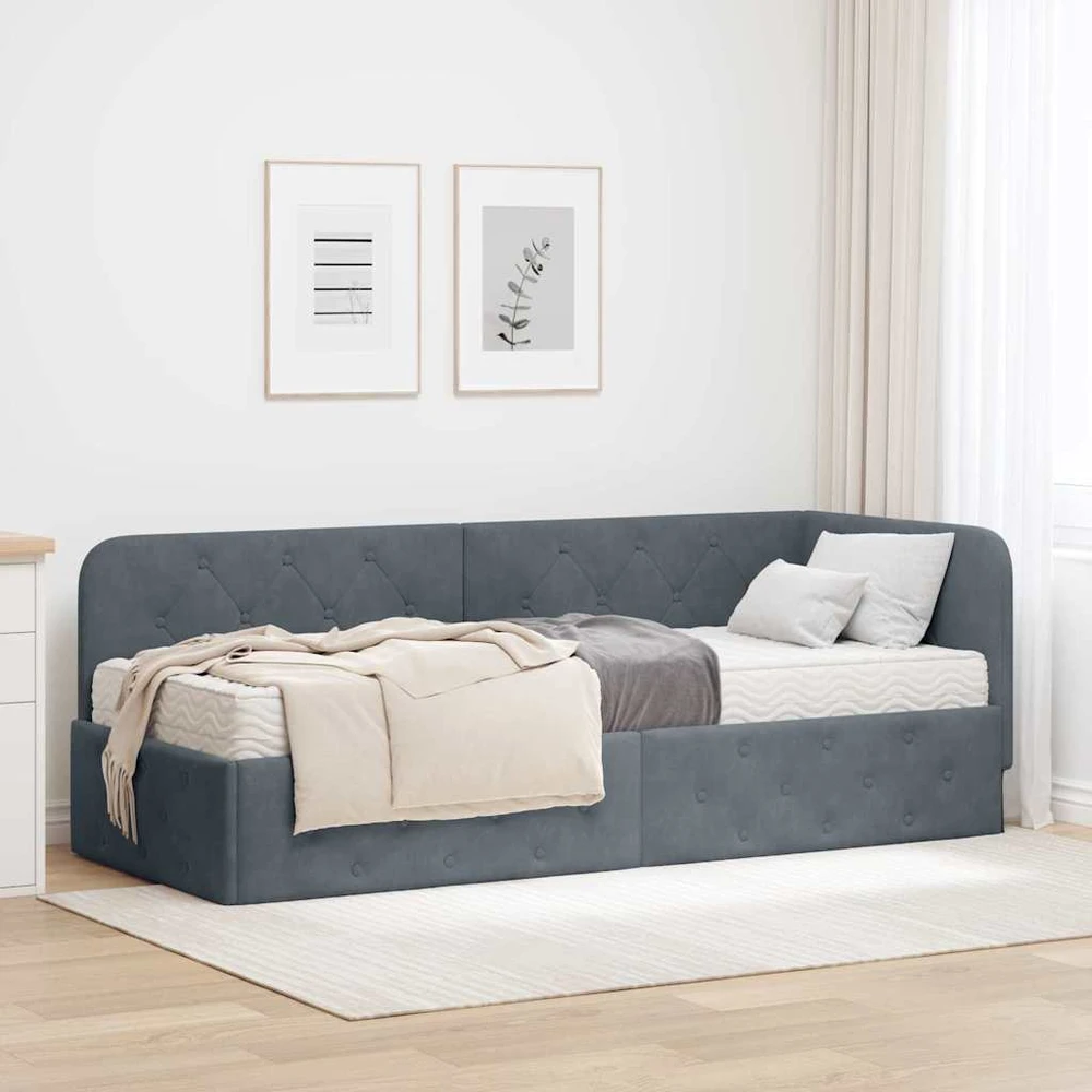Lova Kampinė lovos konstrukcija Tamsiai pilka 80 x 200 cm Aksomas