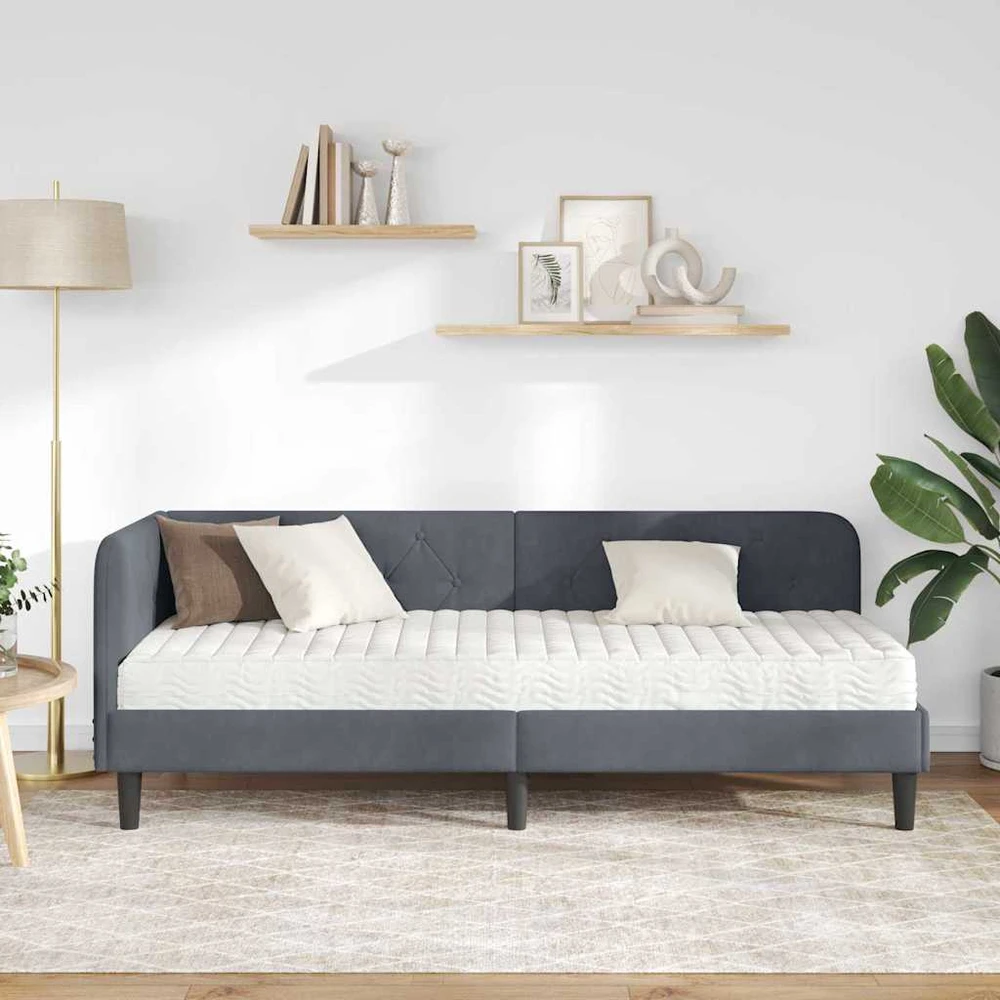 Lova Kampinė lovos konstrukcija Tamsiai pilka 80 x 200 cm Aksomas