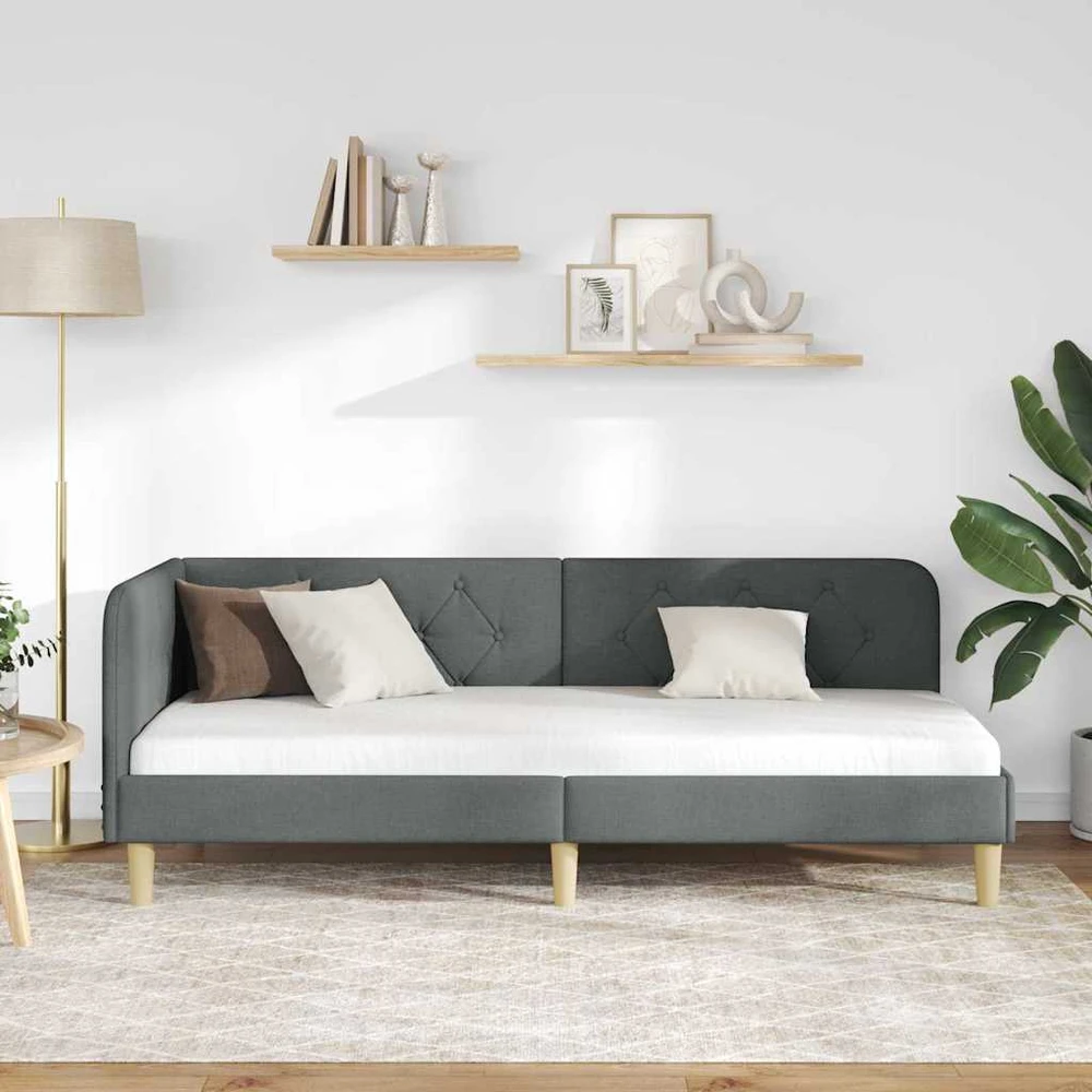Lova Kampinė lovos konstrukcija Tamsiai pilka 80 x 200 cm audinys