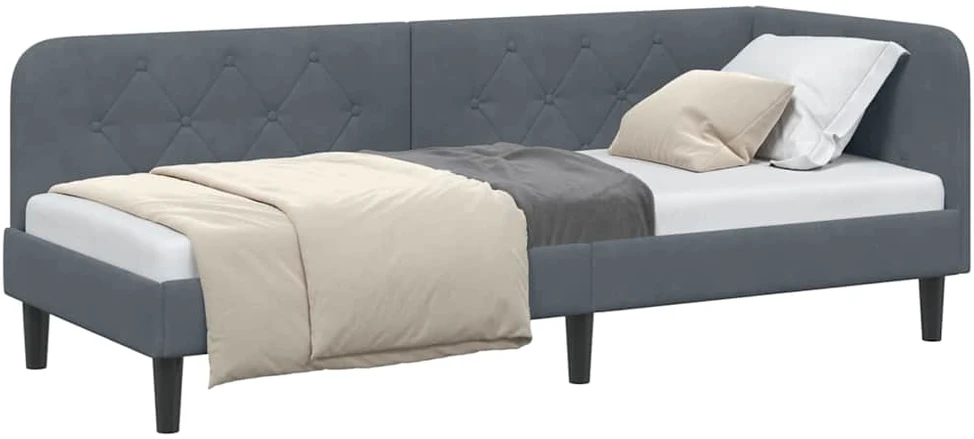 Lova Kampinė lovos konstrukcija Tamsiai pilka 80 x 200 cm Aksomas