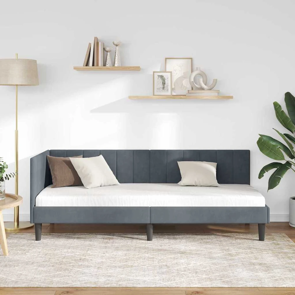 Lova Kampinė lovos konstrukcija Tamsiai pilka 80 cm x 200 cm Aksomas