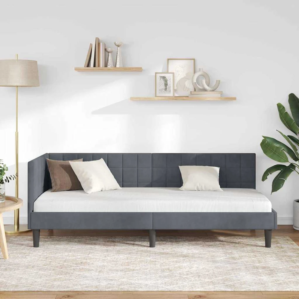 Lova Kampinė lovos konstrukcija Tamsiai pilka 80 cm x 200 cm Aksomas