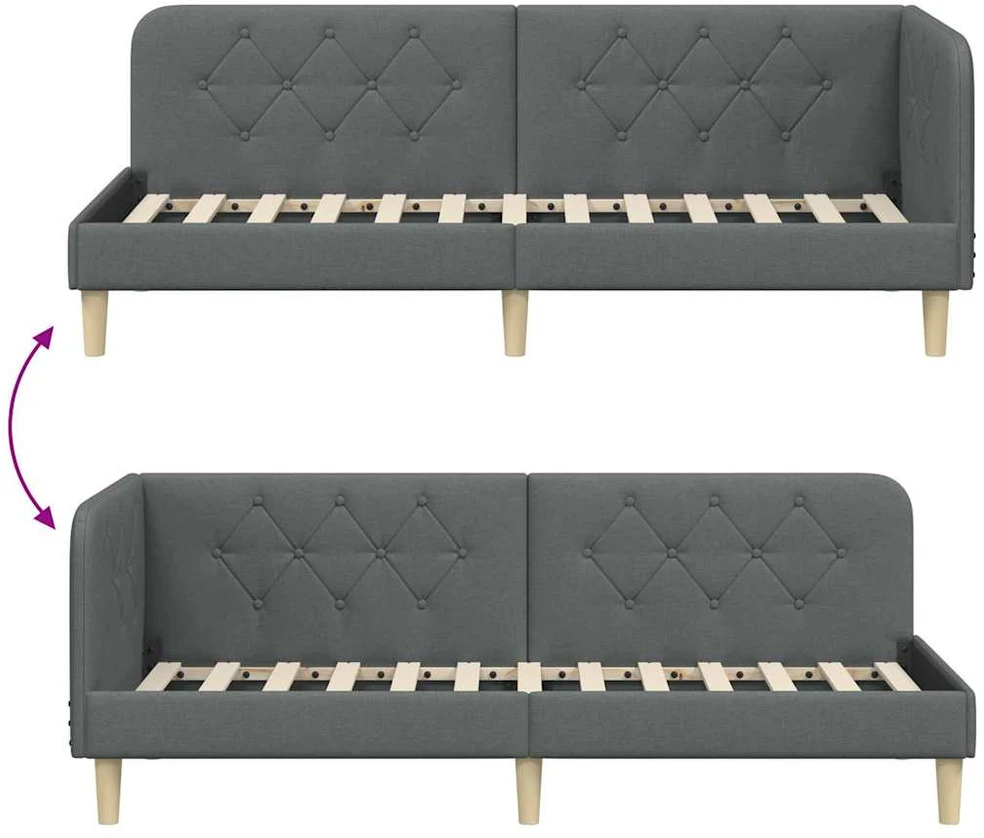 Lova Kampinė lovos konstrukcija Tamsiai pilka 80 x 200 cm audinys