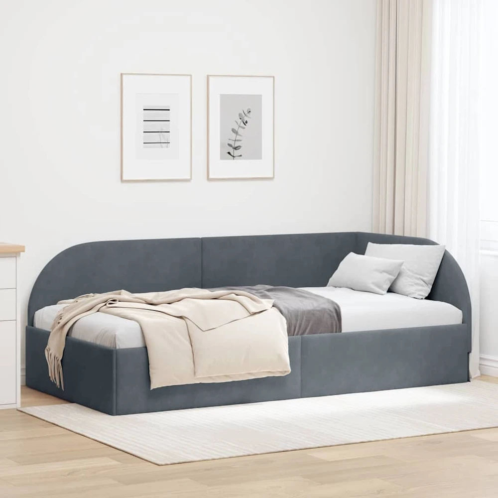 Lova Kampinė lovos konstrukcija Tamsiai pilka 80 cm x 200 cm Aksomas