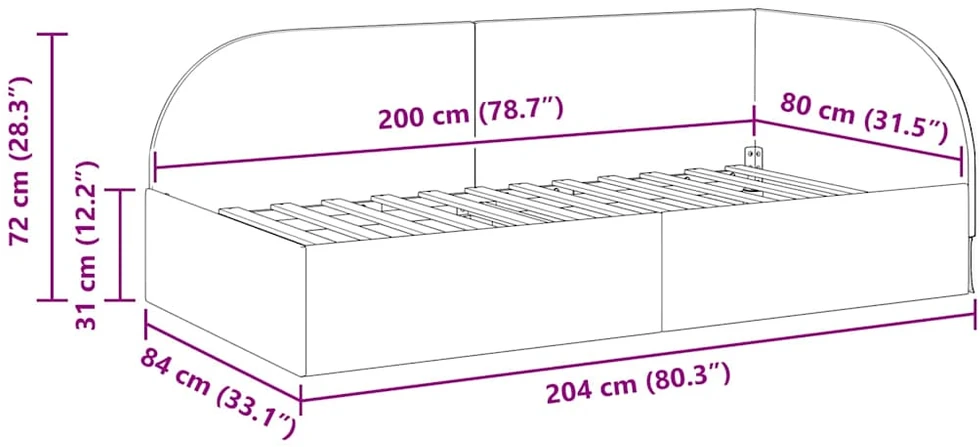 Lova Kampinė lovos konstrukcija Tamsiai pilka 80 cm x 200 cm Aksomas