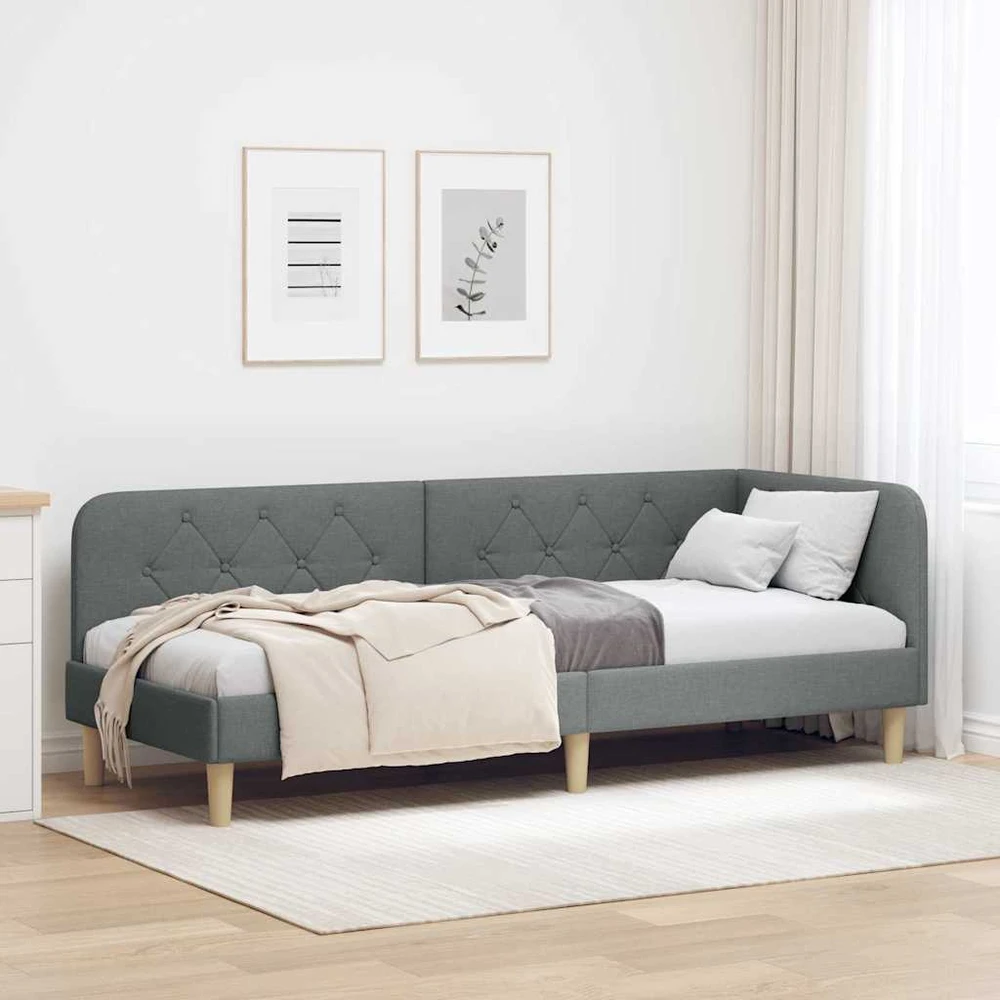 Lova Kampinė lovos konstrukcija Tamsiai pilka 80 x 200 cm audinys