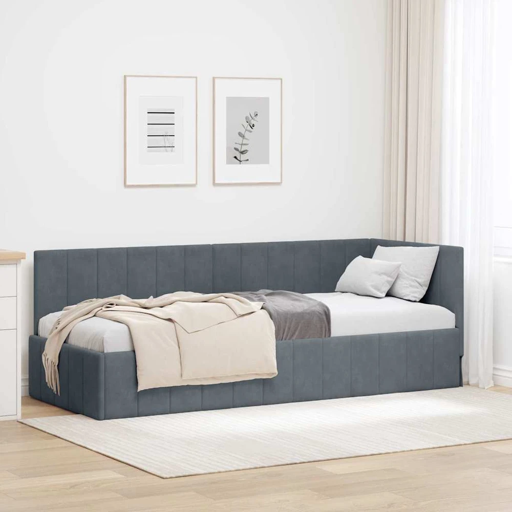 Lova Kampinė lovos konstrukcija Tamsiai pilka 80 cm x 200 cm Aksomas